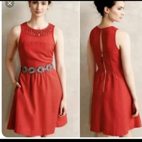Anthropologie | Maeve Red Fit & Flare Sleeveless Cocktail Party Dress Size 0 XS - Picture 1 of 3